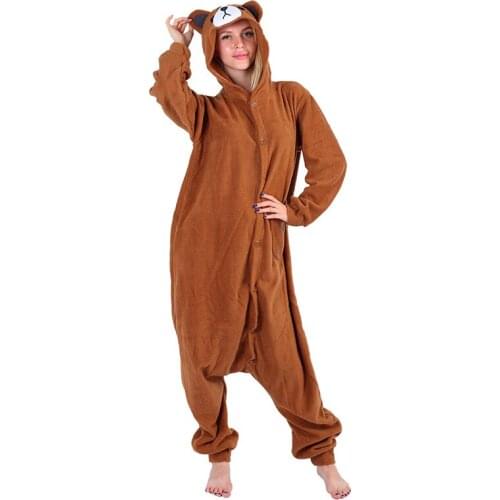 Unisex Bear Onesies New Adults Animal Cartoon Hooded Pajamas Suit Women Men Sleepwear Onepiece Winter Jumpsuit Cosplay Costume