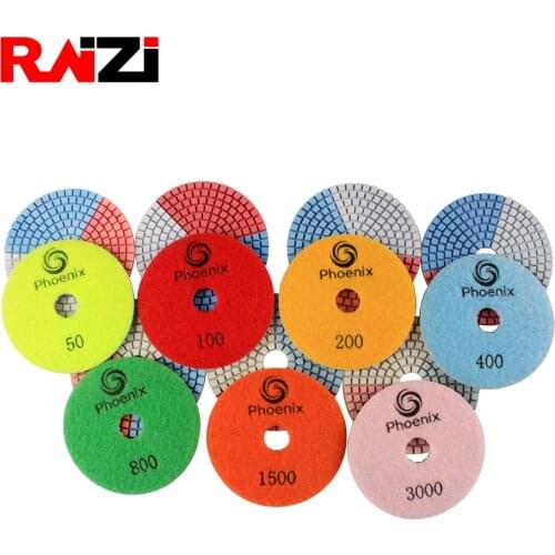 Raizi 4 inch 3 color wet polishing pads for Granite Grit 50-3000