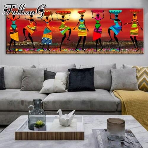 FULLCANG African girl dance diy 5d full diamond embroidery large mosaic canvas painting sale woman home decoration FC3135