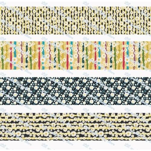 WL Striped Daisy Print Grosgrain Ribbon Gift Wrapping Bow Christmas Wedding Diy Sewing Decoration 16mm-75mm 50Yards