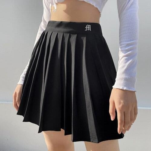 2021Casual White Mini Pleated Skirts Shorts Letter Print High Waisted Short Skirt Korean Preppy Style Summer Dance 2021