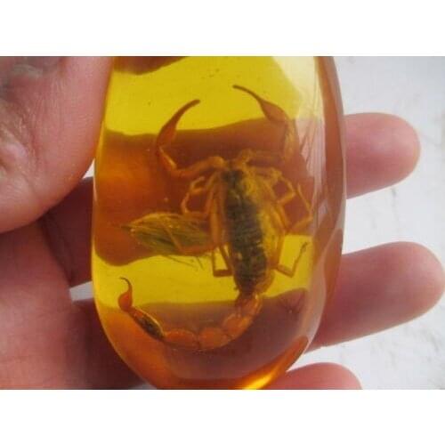 Elaborate Chinese artificial amber scorpion necklace pendant
