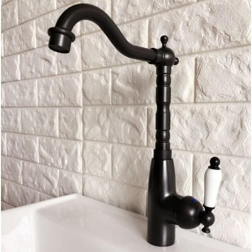 Kitchen Wet Bar Bathroom Vessel Sink Faucet Black Oil Rubbed Bronze One Handle Swivel Spout Mixer Tap Single Hole mnf370