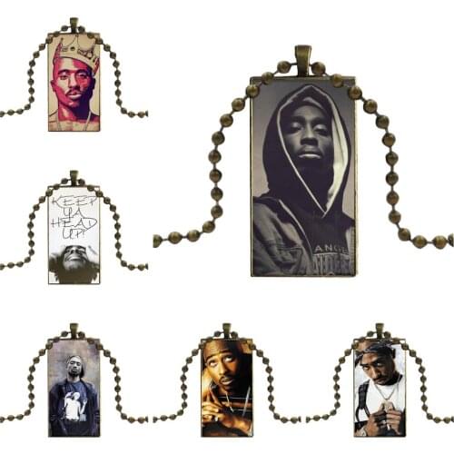 Tupac Shakur 2pac Quotes Glass Cabochon Jewelry Bronze Color With Long Pendant Choker Rectangle Necklace For Girls Wholesale