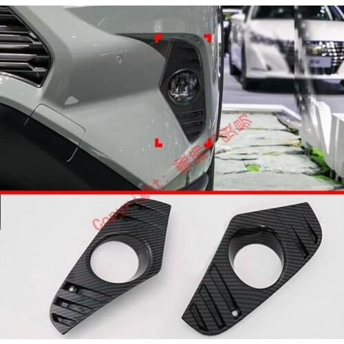 Carbon Fiber Style Front Fog Light Lamp Cover Trim Molding Bezel Garnish For Toyota Rav4 2019 2020