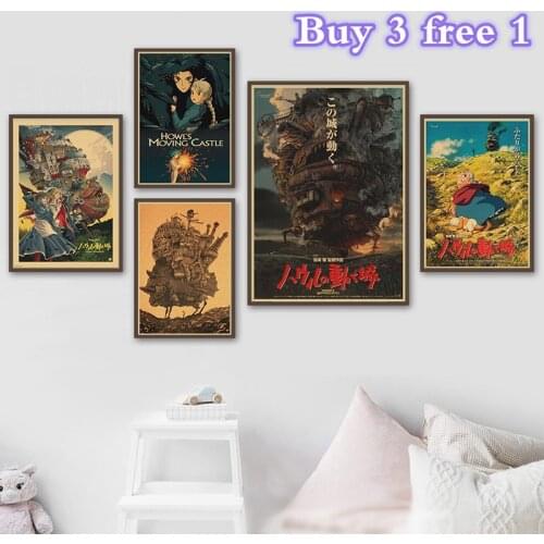 Miyazaki Hayao movie Howls Moving Castle Vintage poster For Home Bar Cafe Wall Decor