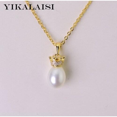 YIKALAISI 925 Sterling Silver Natural Freshwater Pearl Pendants Jewlery For Women 8-9mm Pearl crown White Pink Purple Black