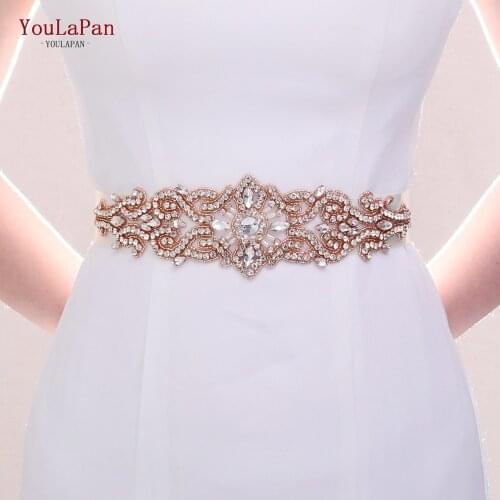 YouLaPan S26 Diamond Wedding Dress Belt Rhinestones Bridal Belt with Ribbon Handmade Wide Wedding Sash Wedding Dress Accessories