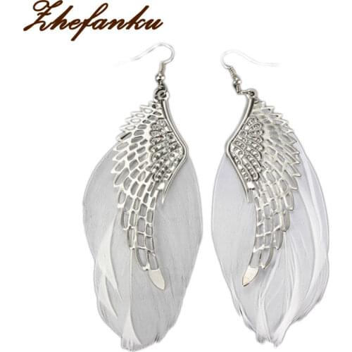 Charming Jewelry Retro Angel Wings Feather Shaped Alloy 1 Pair Woman Ear Studs Color White EAR-0657