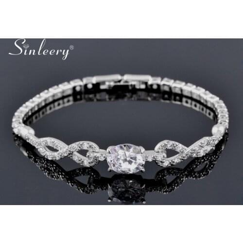 SINLEERY Sparkling Crystal Connected Charm Bracelet Rose Gold Silver Color Inlay Zircon Bangles For Women Jewelry SL090 SSO