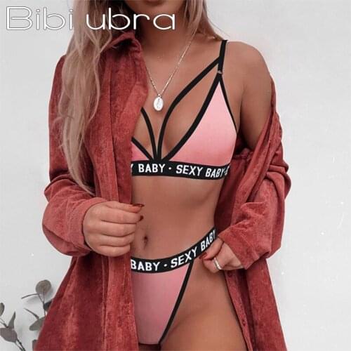 Womens Underwear Sexy Sports Bandage Corset Letter Backless Push Up Bra+thongs Panties Lingerie Girl Erotic Intimates Bras Set