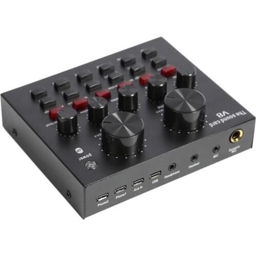 V8 Live Broadcast Sound Card Audio External USB Headset Microphone Live Broadcast Sound Card for Mobile Phone Computer PC