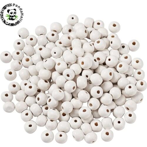 Pandahall 1 Bag Dyed Wood Beads for Jewelry Beads DIY Necklace Bracelet Making Findings Round White 8x7mm Hole: 3mm