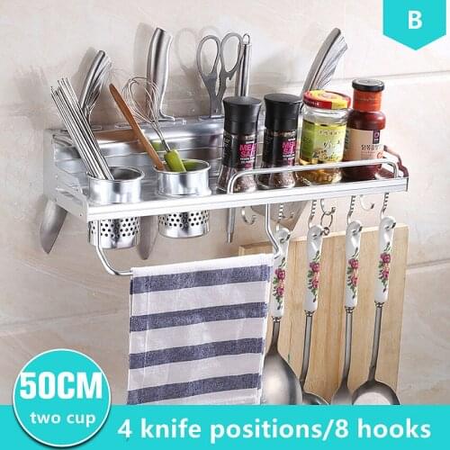 1PC 50cm Space Aluminum Kitchen Rack Kitchen Holder & Storage Organizer Cooking Utensil Tools Container Kitchen Shelf Hook Rack