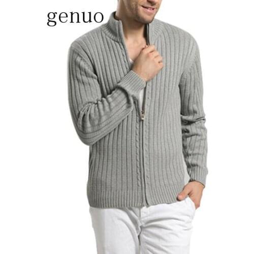 100% Cotton Fashion Mens Long Sleeve Stand-collar Knitted Sweaters Casual Mens Zipper Knitted Outerwear Mens Clothing Tops M-3XL