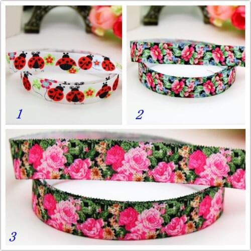 5/8'' Free shipping Fold Elastic FOE ladybug flowers printed headband headwear hairband diy decoration wholesale OEM P5963