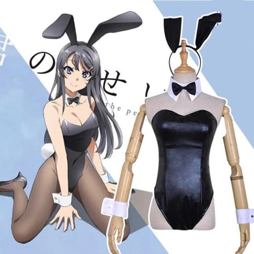 Anime Sakurajima Mai Cosplay Costume Halloween Women Black Sexy Jumpsuit Bunny Girl Outfit