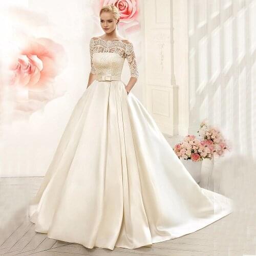 Princess Wedding Dresses Satin Vintage Off The Shoulder Wedding Bride Dresses Long Train White Ivory Wedding Ball Gown