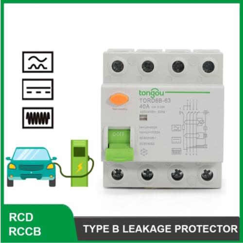 Din Rail Residual Current Circuit Breaker Type B 10KA DC ELCB 4P 63A 30mA 300mA RCCB RCD
