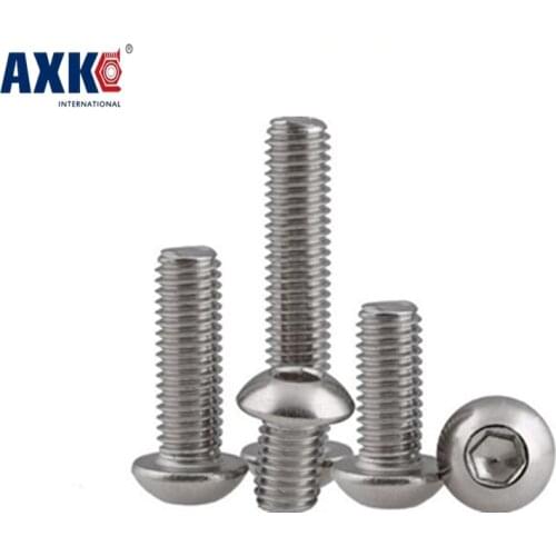 Axk 100pcs Iso7380 M2x3/4/5/6/8/10/12/14/16/18/20/22/25/28/30/35/40 2mm Hexagon Socket Button Head Screw Stainless Steel A2-70