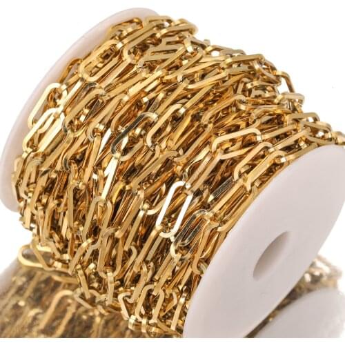 1 Meter Width 7mm Stainless Steel Gold Paperclip Chains Flat Oval Cable Chain for DIY Necklace Bracelet Making Findings Supplies