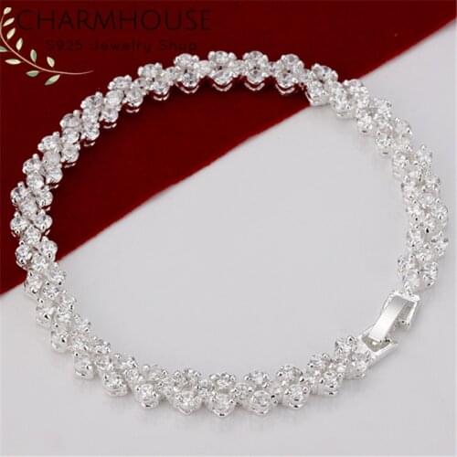 Charmhouse Silver Chain Bracelet For Women Full Zirconia Bracelets & Bangles Pulseira Femme Wedding Jewelry Christmas Gifts