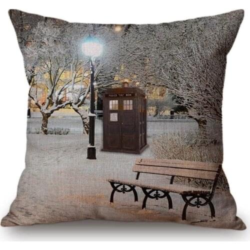 Nordic Vintage Telephone Booth Natural Scenic Cushion Cover Throw Pillow Cover Home Decoration Sofa Chair Soft Pillow Case