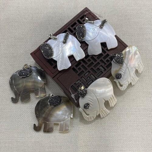 Black and White Shell Pendant with Diamonds and Elephant Shape Ladies Necklace Bracelet Jewelry Accessories Wholesale Handmade