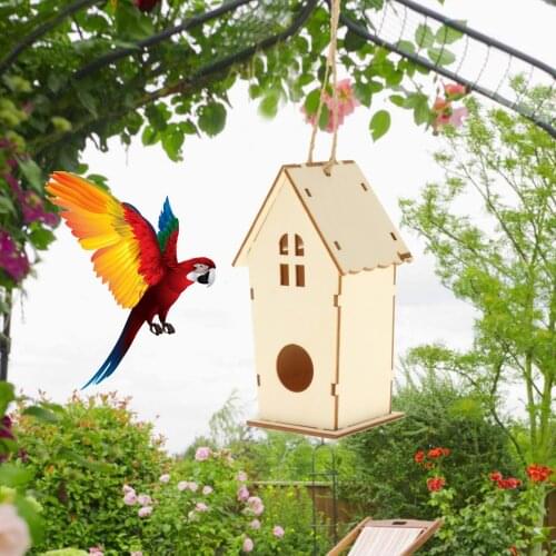 Wooden Bird House for Hummingbird Nursery Hanging Birds Nest Wild Bird Feeder Window Decoration