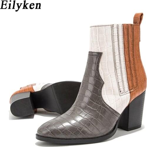 Eilyken Plus Size 36-43 Women Black Blue Autumn Ankle Boots Leather Round Toe Square Heel High Heel Shoes Female Casual Boots