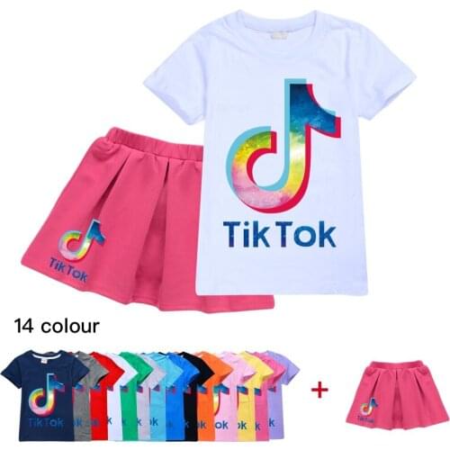 Kids t shirt TIK TOK Baby Girls Casual Girls Sets Short Sleeve + Skirt Kids Clothes T-Shirt Sets