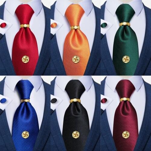 New Design Solid Color Jacquard Woven Silk Red Mens Ties Business Wedding Party Necktie Handkerchief Set Gift For Men DiBanGu