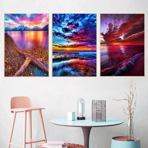 GATYZTORY 3PC Picture By Number Kits For Adults Children Sunset Glow Scenery Painting By Number Modern Home Decor Wall Artwork