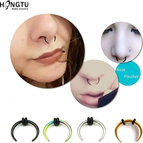 HONGTU 1PC Steel OX Horn Nose Septum Hoop Ring Vintage Ear Septum Clicker Horseshoe Nose Piercing Ear Taper 16G 14G Body Jewelry