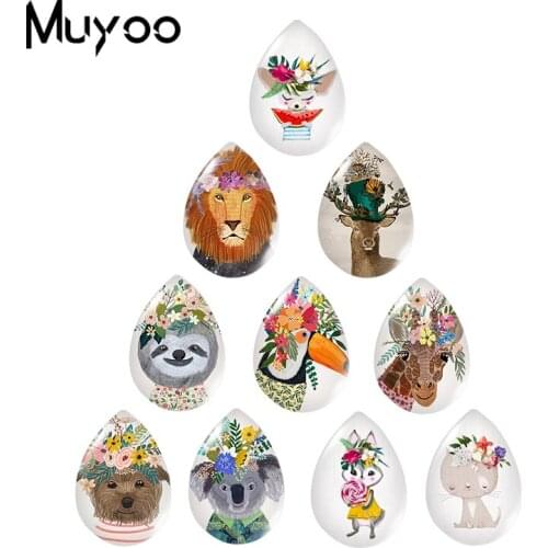 2020 New Cartoon Flower Animals Tear Drop Glass Cabochon Art Pictures Jewelry Handcraft DIY Accessories