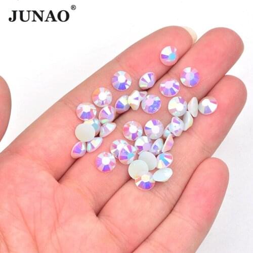 JUNAO 2 3 4 5 6mm Jelly White AB Flatback Resin Rhinestones Round Nail Art Glitter Stones Non Hotfix Diamonds for Garment Craft