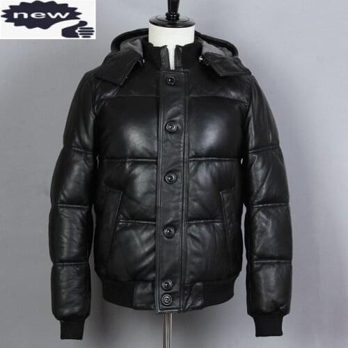 Winter New Mens Genuine Jacket Detachable Hooded Thick Sheep Real Leather Down Clothing
