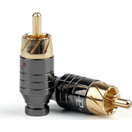 Areyourshop 2 Pcs Brass Gold Plated RCA Male Plug Connector Soldering Red And White