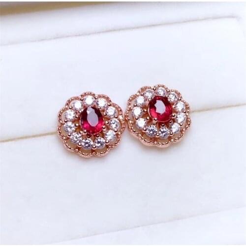 QTT Fashion Jewelry Women Ladies Red Stone Earrings AAAA Cubic Zirconia Pendant Rose Gold Earrings 925 Silver Earrings