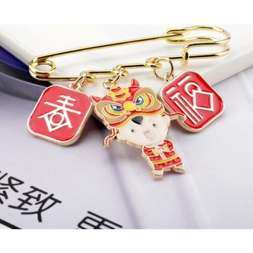 New Arrival Brooch Safe-Pin Shape Chinese Style Enamel Pins Cartoon Firecrackers Pendant Jewelry Badges Trinket Accessory
