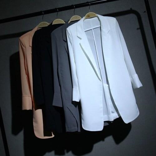 New Fashion Blazer Jacket Women Summer Casual Notched Collar Long Sleeve Work Suit Office Lady Solid Blazers Jackets Plus Size