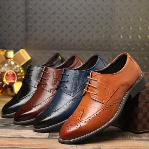 Extra Large Size 38-48 Man Oxford Genuine Leather Rubber Business Shoes Mens Dress Shoes Brogue Lace Up Wedding Shoes