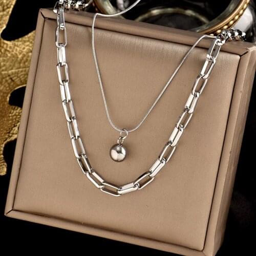 Inserts No fading Stainless steel double Necklace fashion Titanium STEEL simple charm pendant hip hop for gift women jewelry