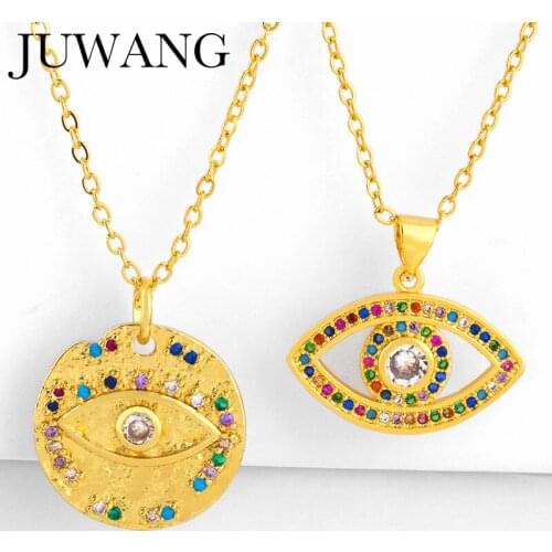 Greek Eye Necklace Gold Chain CZ Zircon Evil Eye Pendant Necklace Womens Girls Necklaces Rainbow Jewelry collar de ojo turco