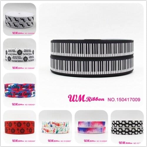 Q&N ribbon 7/8inch 22mm Moustache piano key webbing printed grosgrain ribbon 50yards/roll for headband hair tie free shipping