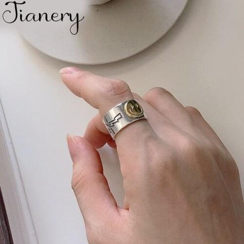 Personality Smiling Face Star Thai Silver Color Ring Open Ring For Women Men Jewelry Gifts