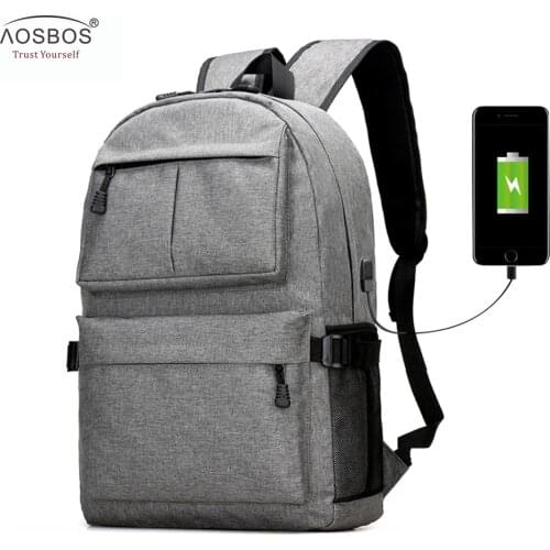 AOSBOS USB Unisex Design Backpack Book Bag for School Notebook Casual Rucksack Daypack Oxford Canvas Laptop Fashion Man Women