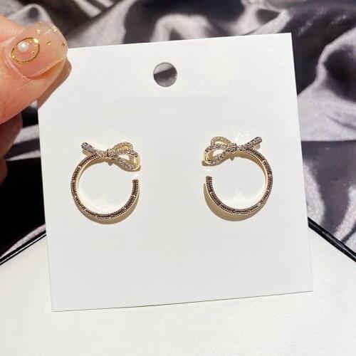 MIGGA 2021 Trendy Cubic Zirconia Bowknot Stud Earrings for Women Girls Gold Color Party Gift Jewelry