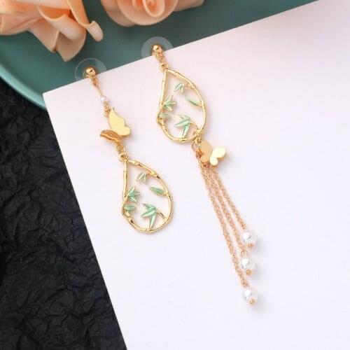 Retro Earrings Female Creative Long Asymmetrical Bamboo Drop Ears Temperament And Elegant Women Jewelry