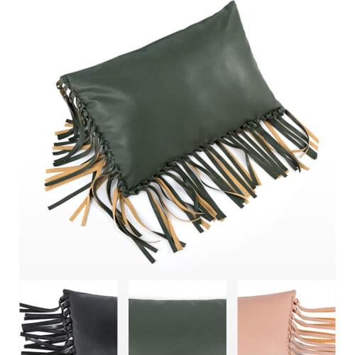 Modern And Simple Plain Color PU Leather Pillow Handmade Tassel Cushion Model Room Soft Designer Pillowcase